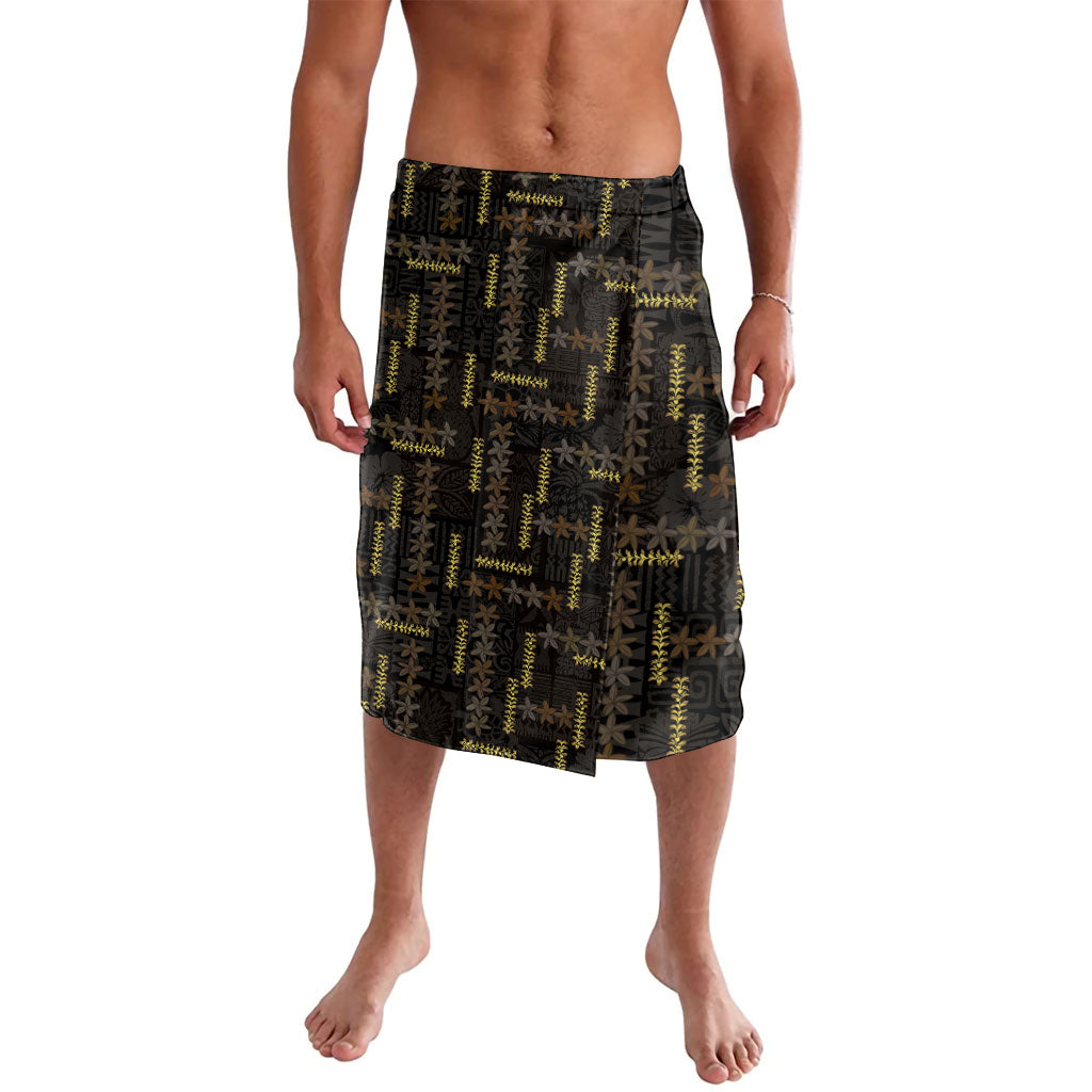 Hawaii Brown Plumeria Lei Black Lavalava Frangipani Floral Heritage Art LT01 Black - Polynesian Pride