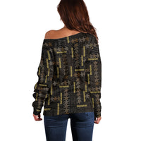 Hawaii Brown Plumeria Lei Black Off Shoulder Sweater Frangipani Floral Heritage Art LT01 - Polynesian Pride