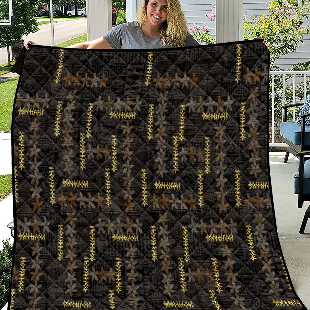 Hawaii Brown Plumeria Lei Black Quilt Frangipani Floral Heritage Art