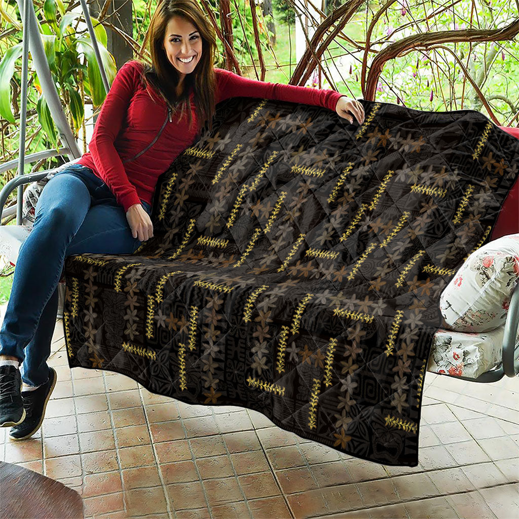 Hawaii Brown Plumeria Lei Black Quilt Frangipani Floral Heritage Art