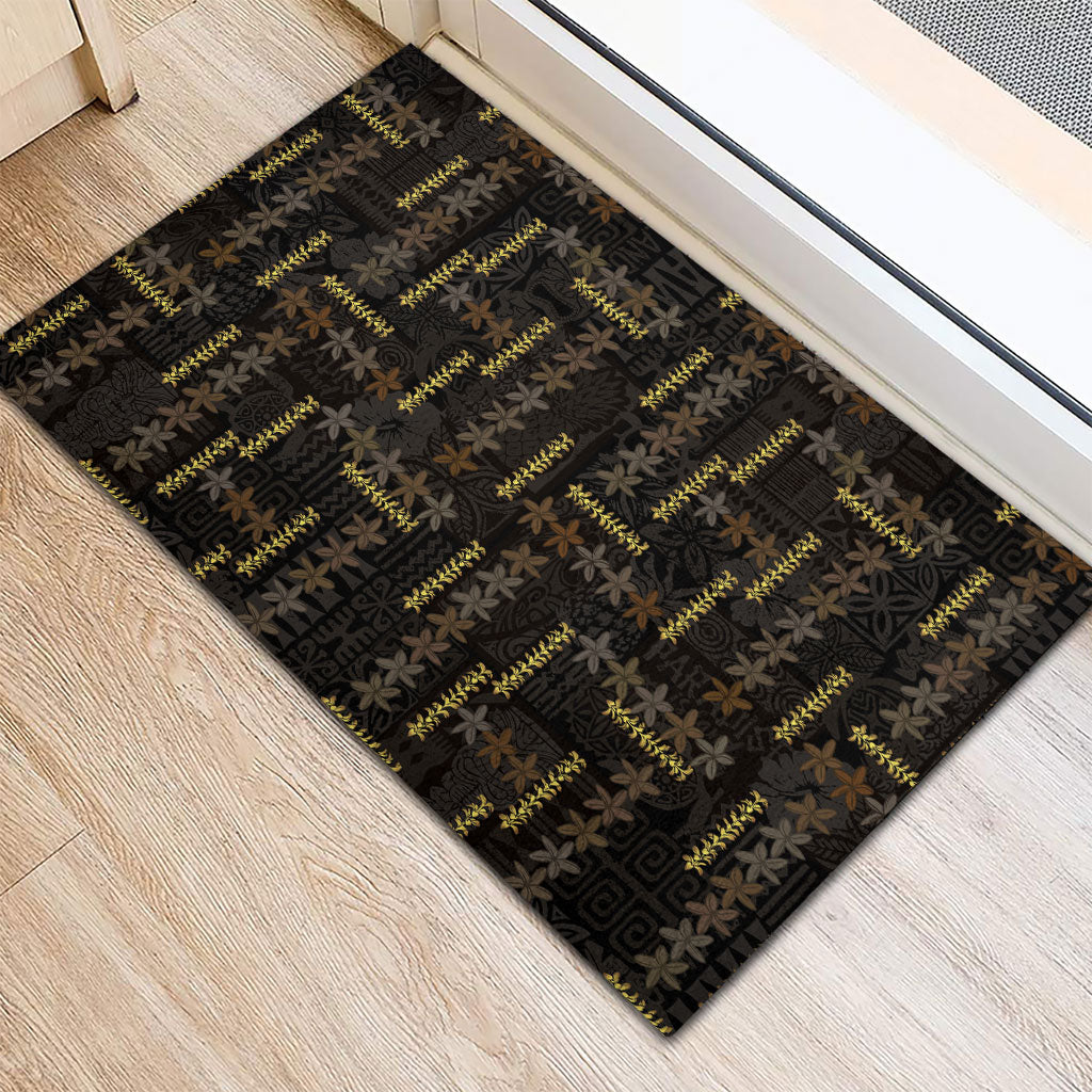 Hawaii Brown Plumeria Lei Black Rubber Doormat Frangipani Floral Heritage Art LT01 - Polynesian Pride
