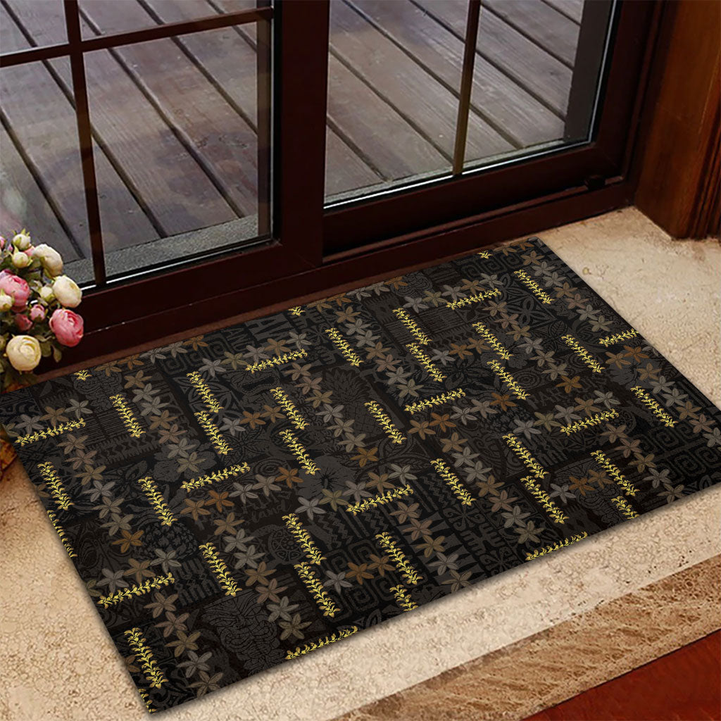 Hawaii Brown Plumeria Lei Black Rubber Doormat Frangipani Floral Heritage Art LT01 - Polynesian Pride