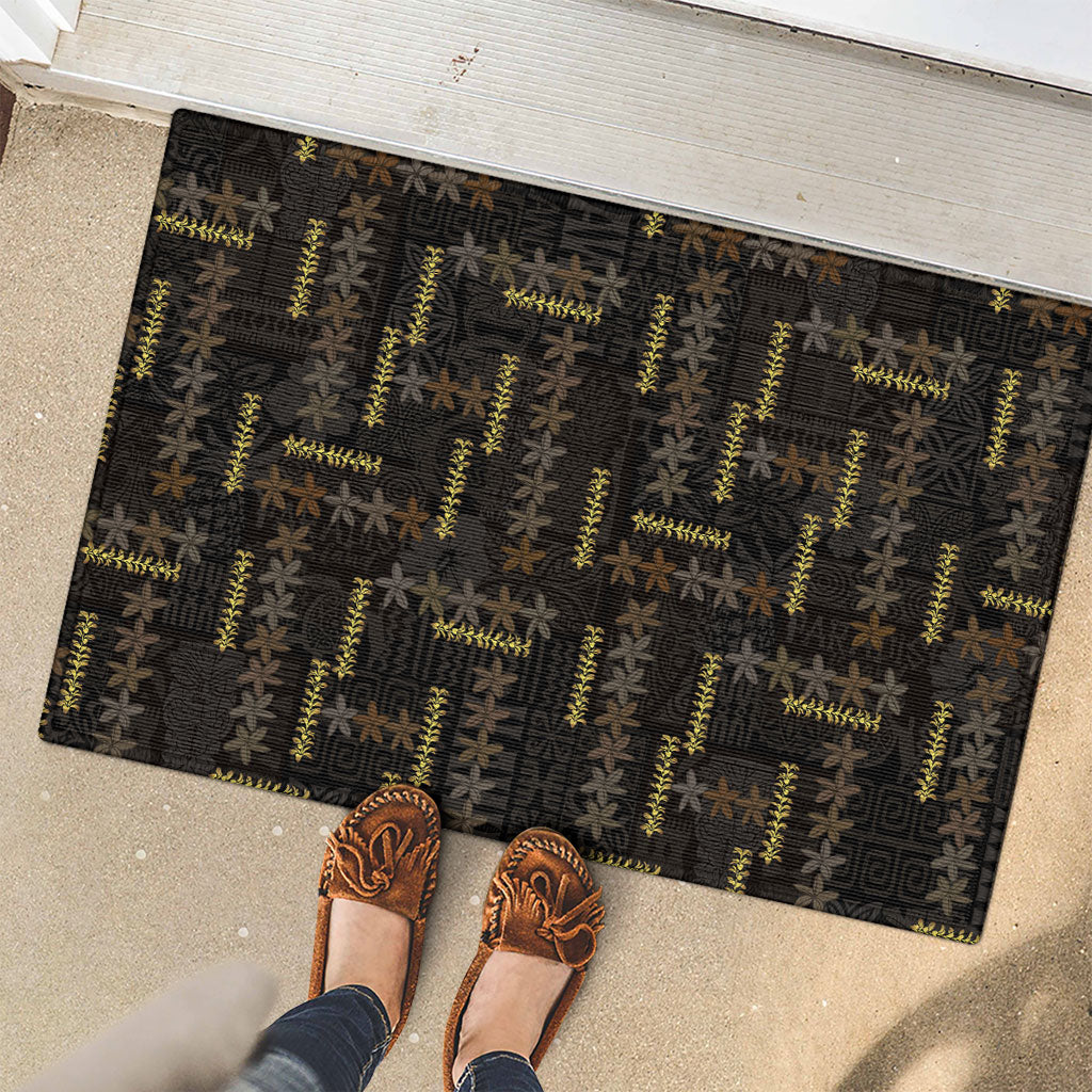Hawaii Brown Plumeria Lei Black Rubber Doormat Frangipani Floral Heritage Art LT01 - Polynesian Pride