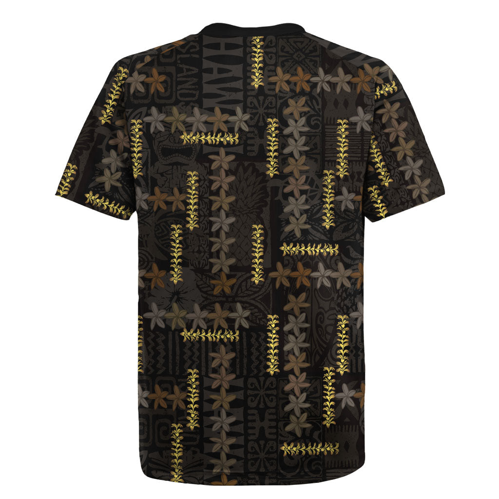 Hawaii Brown Plumeria Lei Black Rugby Jersey Frangipani Floral Heritage Art LT01 - Polynesian Pride