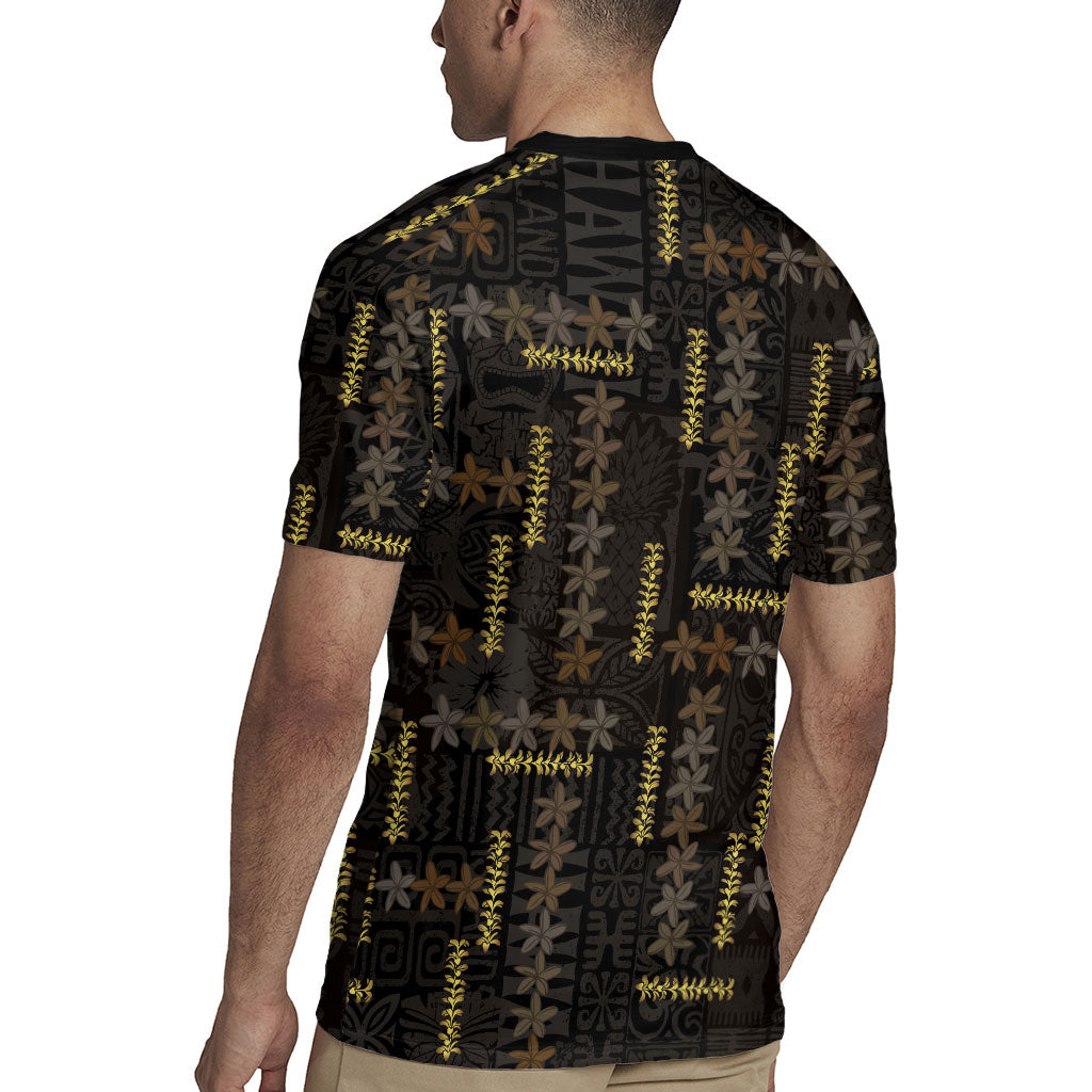 Hawaii Brown Plumeria Lei Black Rugby Jersey Frangipani Floral Heritage Art LT01 - Polynesian Pride