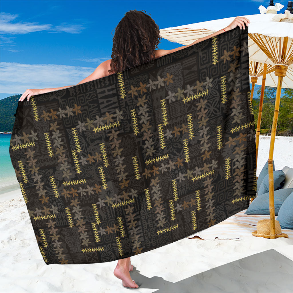 Hawaii Brown Plumeria Lei Black Sarong Frangipani Floral Heritage Art LT01 One Size 44 x 66 inches Black - Polynesian Pride