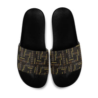 Hawaii Brown Plumeria Lei Black Slide Sandals Frangipani Floral Heritage Art