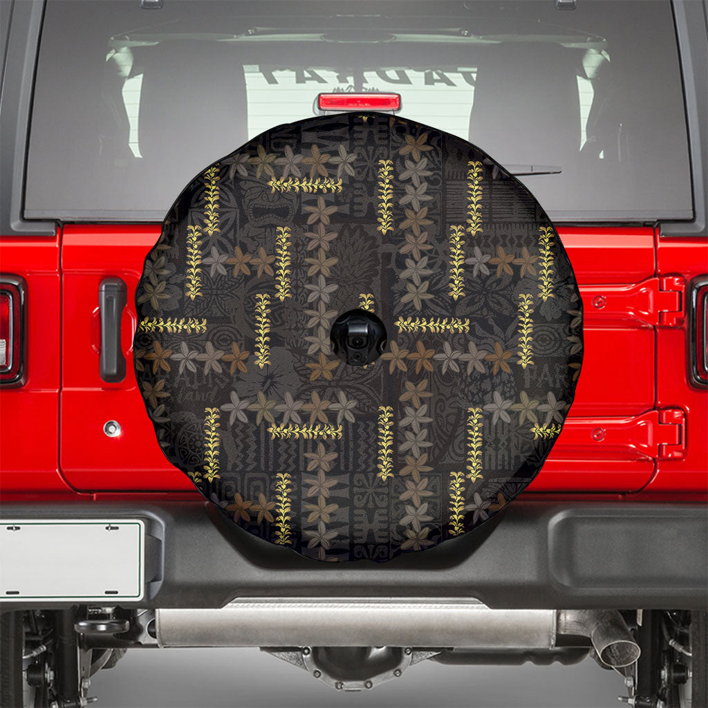 Hawaii Brown Plumeria Lei Black Spare Tire Cover Frangipani Floral Heritage Art