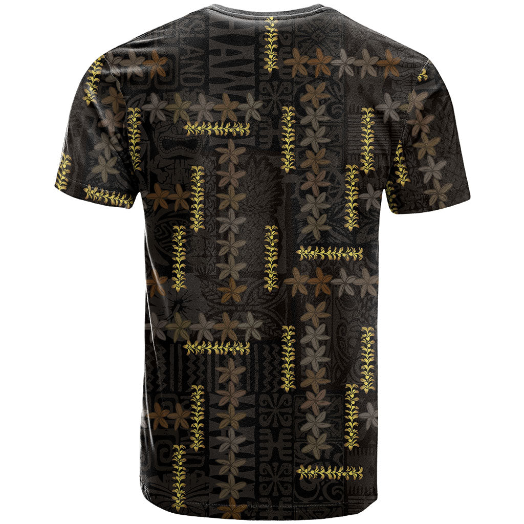 Hawaii Brown Plumeria Lei Black T Shirt Frangipani Floral Heritage Art LT01 - Polynesian Pride