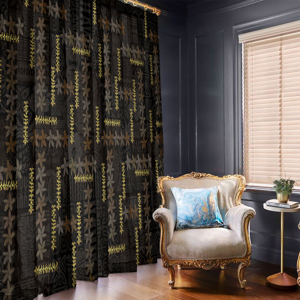 Hawaii Brown Plumeria Lei Black Window Curtain Frangipani Floral Heritage Art LT01 - Polynesian Pride