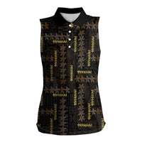 Hawaii Brown Plumeria Lei Black Women Sleeveless Polo Shirt Frangipani Floral Heritage Art