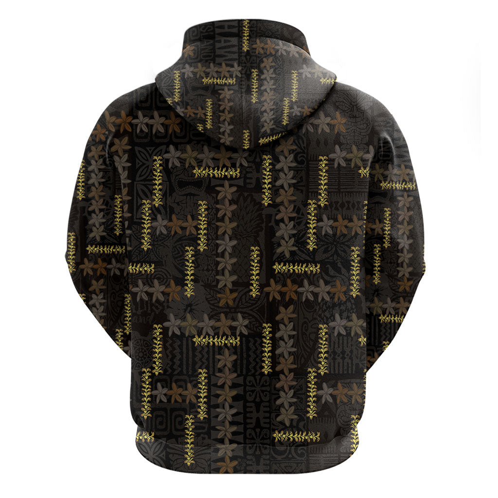 Hawaii Brown Plumeria Lei Black Zip Hoodie Frangipani Floral Heritage Art LT01 - Polynesian Pride