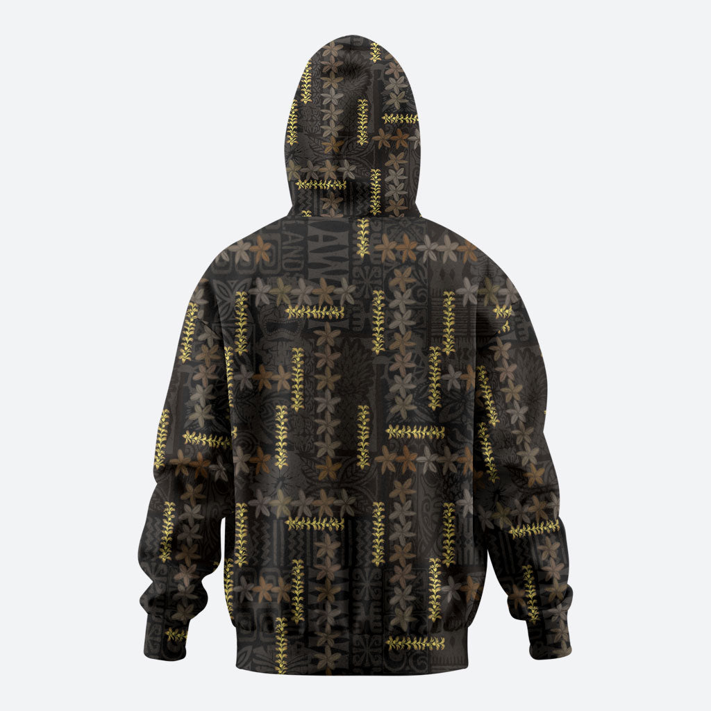 Hawaii Brown Plumeria Lei Black Zip Hoodie Frangipani Floral Heritage Art LT01 - Polynesian Pride