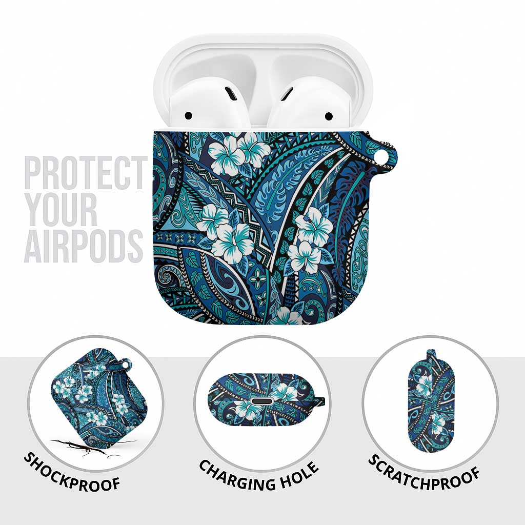 Polynesian Hibiscus Tropical Blue Floral AirPods Case Tribal Pattern LT01 - Polynesian Pride