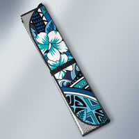 Polynesian Hibiscus Tropical Blue Floral Auto Sun Shade Tribal Pattern - Polynesian Pride
