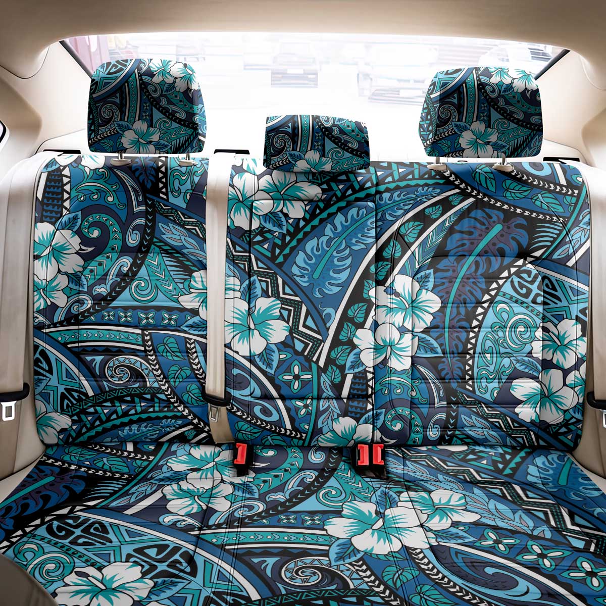 Polynesian Hibiscus Tropical Blue Floral Back Car Seat Cover Tribal Pattern - Polynesian Pride