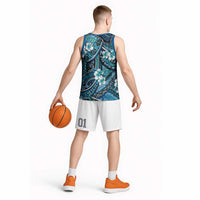 Polynesian Hibiscus Tropical Blue Floral Basketball Jersey Tribal Pattern LT01 - Polynesian Pride