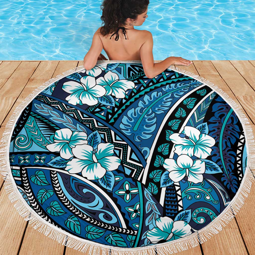 Polynesian Hibiscus Tropical Blue Floral Beach Blanket Tribal Pattern LT01 - Polynesian Pride