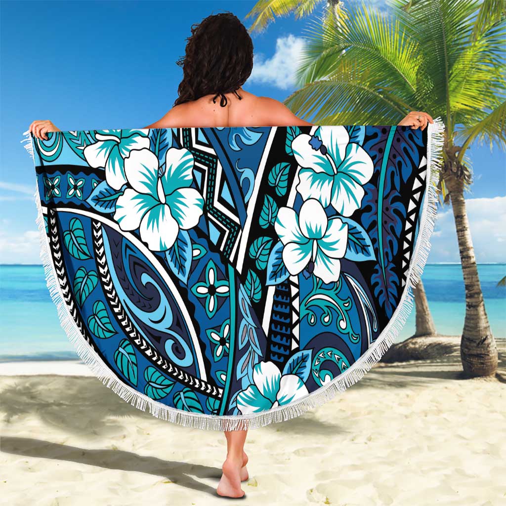 Polynesian Hibiscus Tropical Blue Floral Beach Blanket Tribal Pattern LT01 - Polynesian Pride