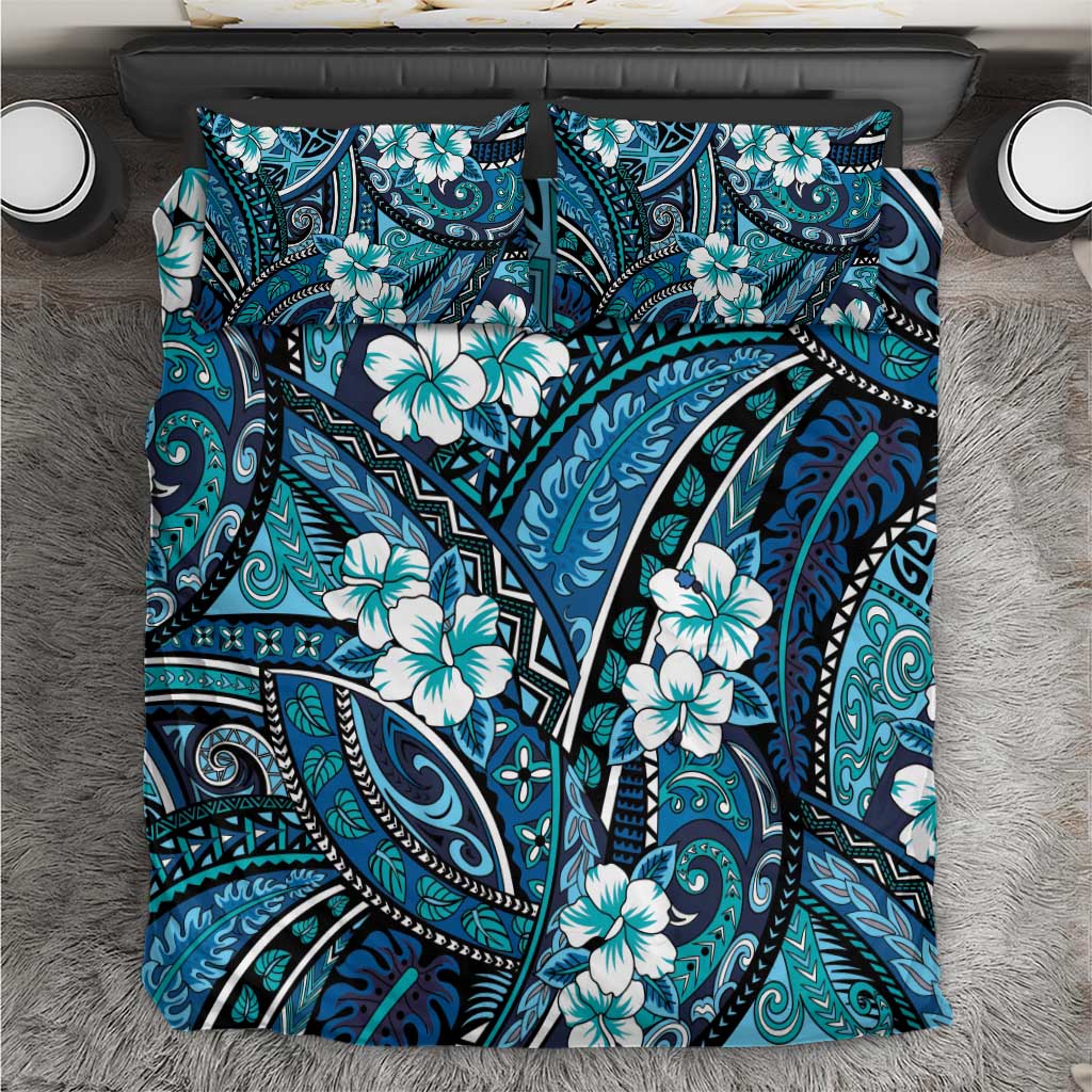 Polynesian Hibiscus Tropical Blue Floral Bedding Set Tribal Pattern - Polynesian Pride