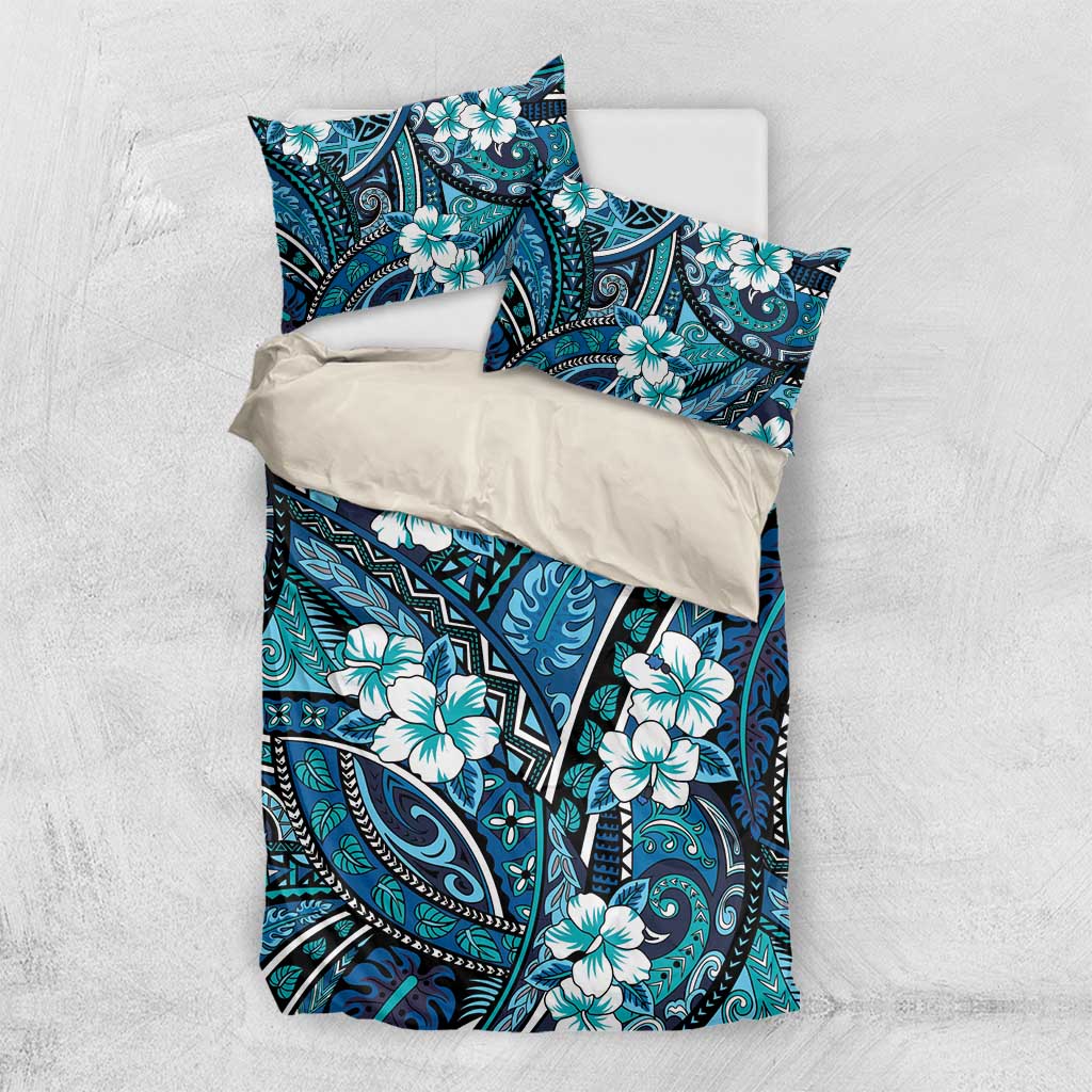 Polynesian Hibiscus Tropical Blue Floral Bedding Set Tribal Pattern - Polynesian Pride