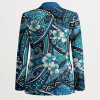 Polynesian Hibiscus Tropical Blue Floral Blazer Tribal Pattern - Polynesian Pride