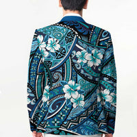 Polynesian Hibiscus Tropical Blue Floral Blazer Tribal Pattern - Polynesian Pride