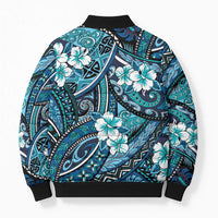 Polynesian Hibiscus Tropical Blue Floral Bomber Puffer Jacket Tribal Pattern LT01 - Polynesian Pride