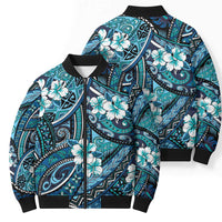 Polynesian Hibiscus Tropical Blue Floral Bomber Puffer Jacket Tribal Pattern LT01 - Polynesian Pride