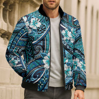 Polynesian Hibiscus Tropical Blue Floral Bomber Puffer Jacket Tribal Pattern LT01 - Polynesian Pride