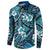 Polynesian Hibiscus Tropical Blue Floral Button Sweatshirt Tribal Pattern - Polynesian Pride