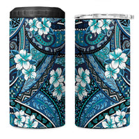 Polynesian Hibiscus Tropical Blue Floral 4 in 1 Can Cooler Tumbler Tribal Pattern LT01 One Size: 16 oz Blue - Polynesian Pride