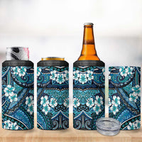 Polynesian Hibiscus Tropical Blue Floral 4 in 1 Can Cooler Tumbler Tribal Pattern LT01 - Polynesian Pride