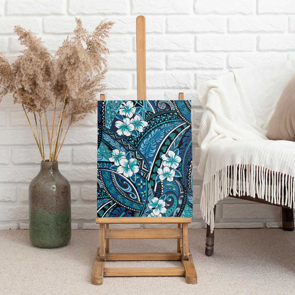Polynesian Hibiscus Tropical Blue Floral Canvas Wall Art Tribal Pattern LT01 - Polynesian Pride