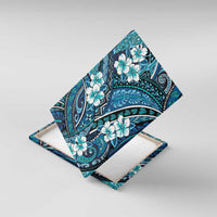 Polynesian Hibiscus Tropical Blue Floral Canvas Wall Art Tribal Pattern LT01 With Frame Blue - Polynesian Pride
