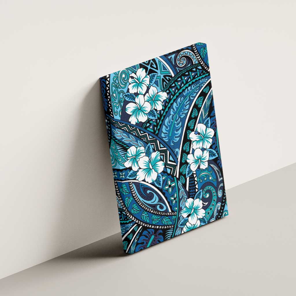 Polynesian Hibiscus Tropical Blue Floral Canvas Wall Art Tribal Pattern LT01 - Polynesian Pride