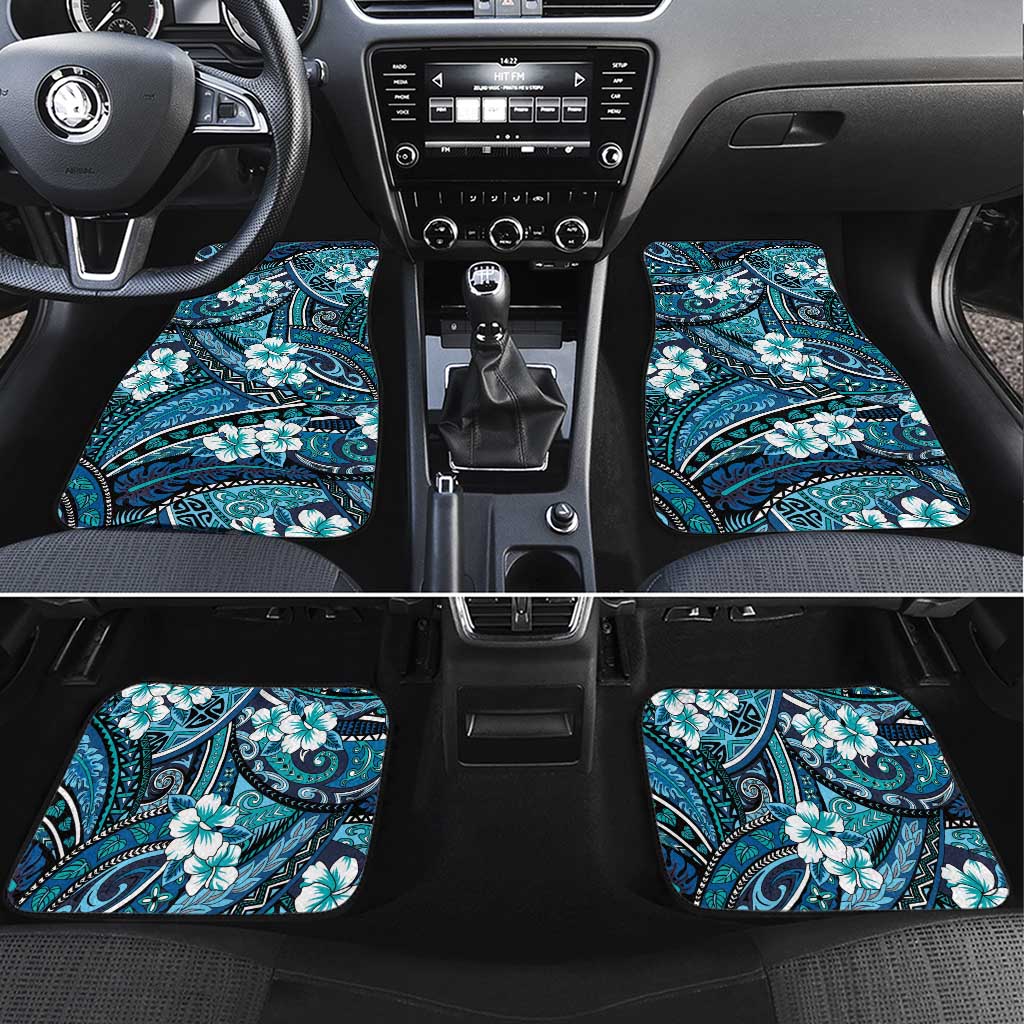 Polynesian Hibiscus Tropical Blue Floral Car Mats Tribal Pattern LT01 Set 4pcs Blue - Polynesian Pride
