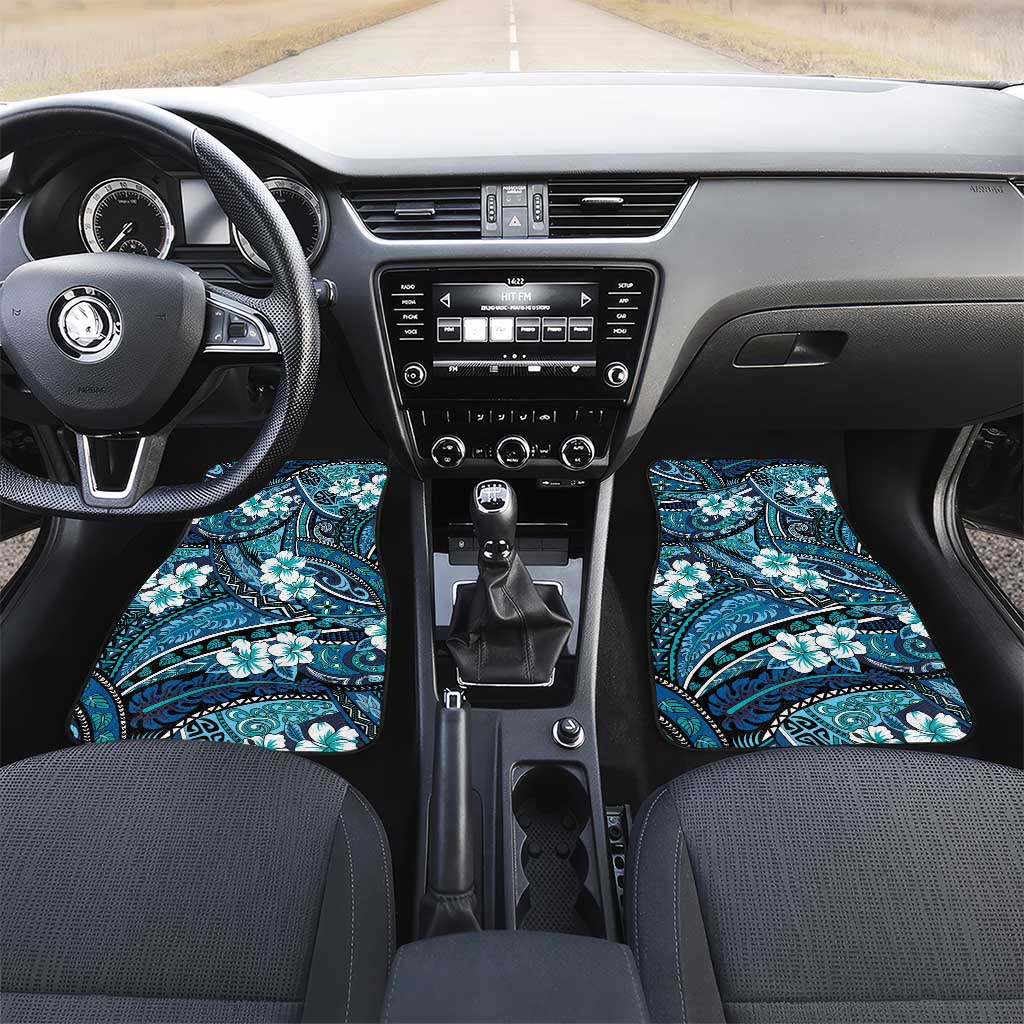 Polynesian Hibiscus Tropical Blue Floral Car Mats Tribal Pattern LT01 Set 2pcs - Front Blue - Polynesian Pride