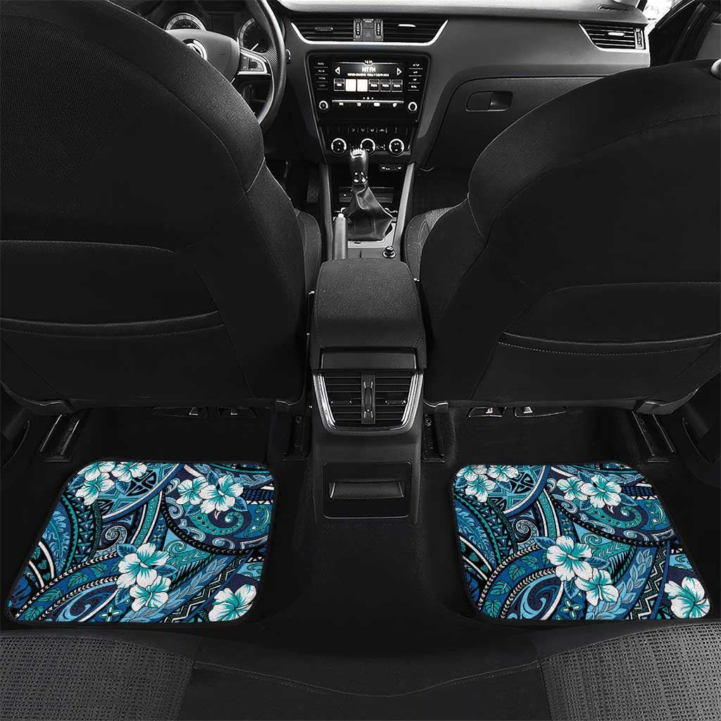 Polynesian Hibiscus Tropical Blue Floral Car Mats Tribal Pattern LT01 Set 2pcs - Back Blue - Polynesian Pride