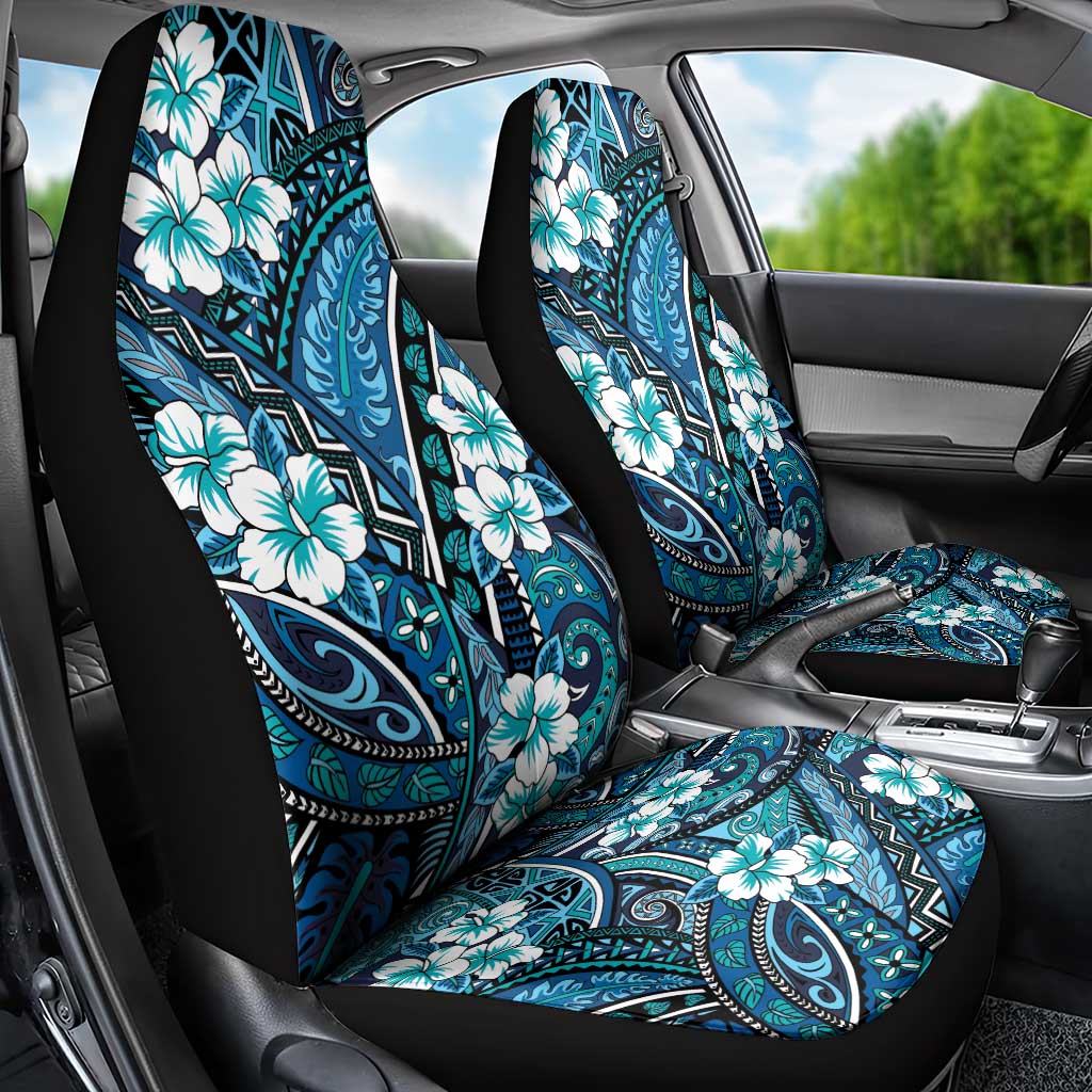 Polynesian Hibiscus Tropical Blue Floral Car Seat Cover Tribal Pattern - Polynesian Pride