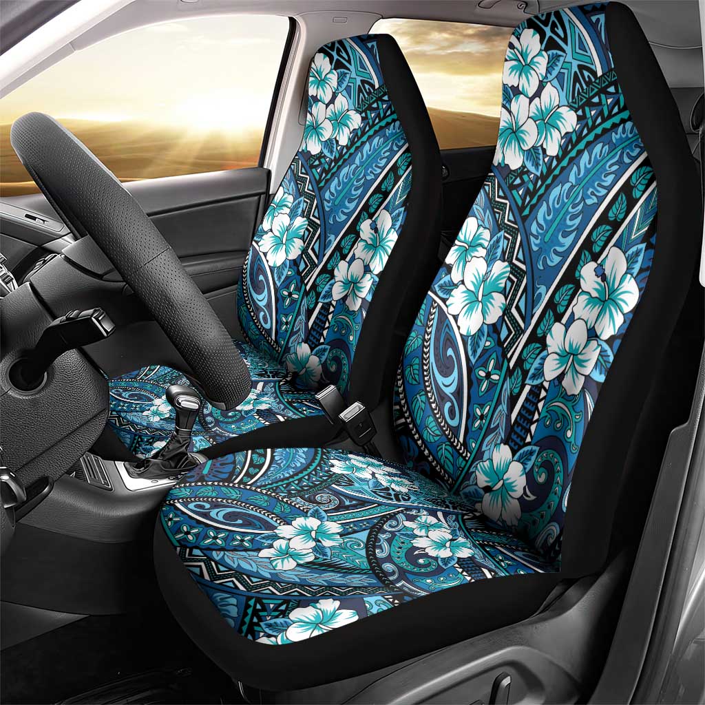 Polynesian Hibiscus Tropical Blue Floral Car Seat Cover Tribal Pattern - Polynesian Pride