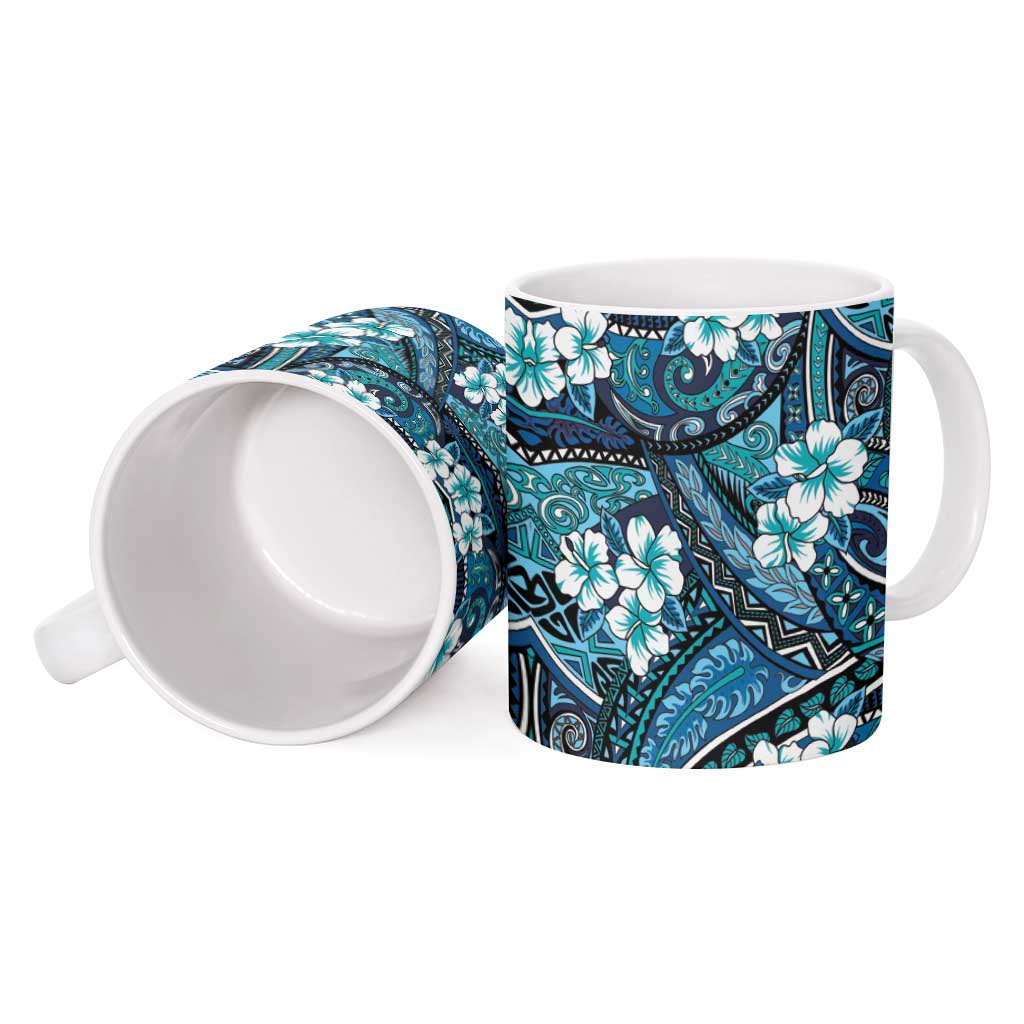 Polynesian Hibiscus Tropical Blue Floral Ceramic Mug Tribal Pattern LT01 - Polynesian Pride