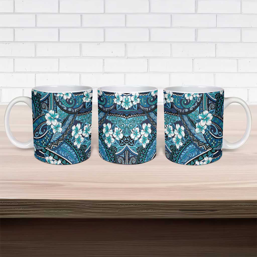 Polynesian Hibiscus Tropical Blue Floral Ceramic Mug Tribal Pattern LT01 - Polynesian Pride