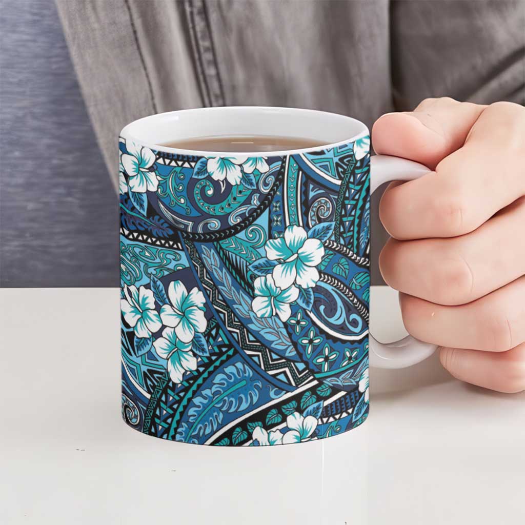 Polynesian Hibiscus Tropical Blue Floral Ceramic Mug Tribal Pattern LT01 - Polynesian Pride