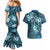 Polynesian Hibiscus Tropical Blue Floral Couples Matching Mermaid Dress and Hawaiian Shirt Tribal Pattern - Polynesian Pride