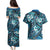 Polynesian Hibiscus Tropical Blue Floral Couples Matching Puletasi and Hawaiian Shirt Tribal Pattern - Polynesian Pride