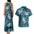 Polynesian Hibiscus Tropical Blue Floral Couples Matching Tank Maxi Dress and Hawaiian Shirt Tribal Pattern - Polynesian Pride
