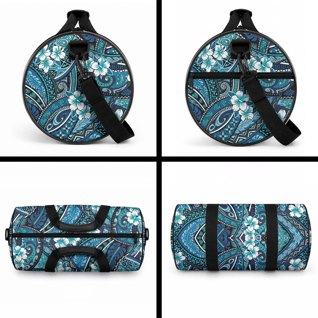 Polynesian Hibiscus Tropical Blue Floral Duffle Bag Tribal Pattern LT01 - Polynesian Pride