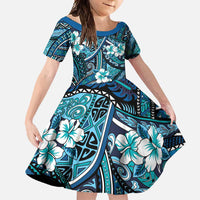 Polynesian Hibiscus Tropical Blue Floral Family Matching Summer Maxi Dress and Hawaiian Shirt Tribal Pattern - Polynesian Pride