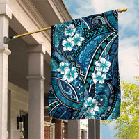 Polynesian Hibiscus Tropical Blue Floral Garden Flag Tribal Pattern - Polynesian Pride